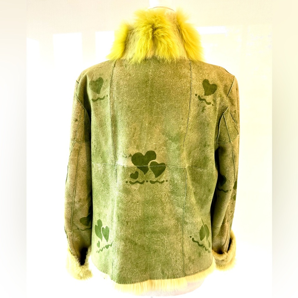 Fur & Leather Lime Green Reversible Coat. - Picture 6 of 10